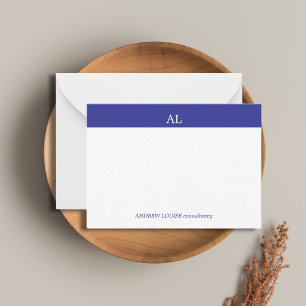 Minimalist Blue Stripe White Monogram Business Card