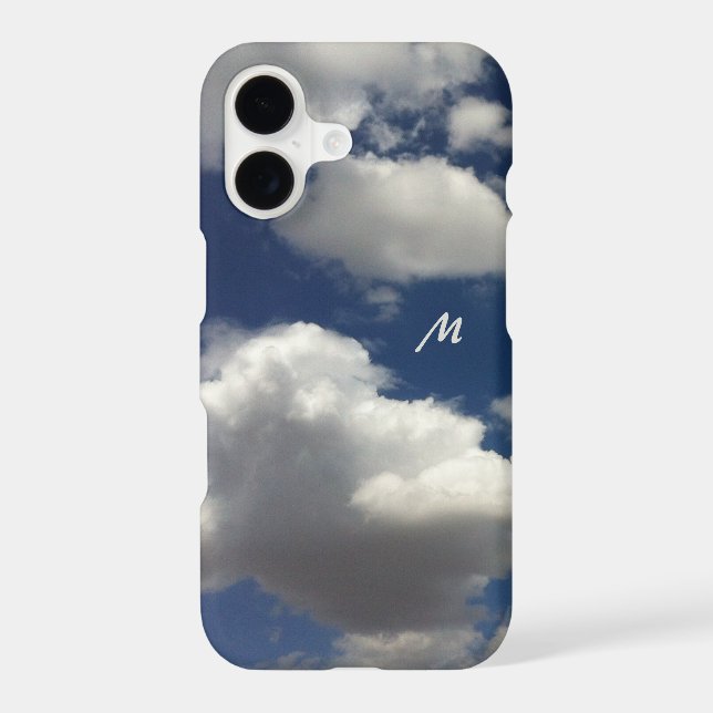 Minimalist Blue Summer Sky with Clouds Monogram (Back)