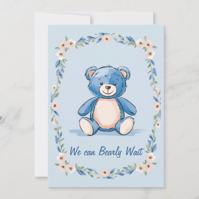 Minimalist blue teddy bear invitation (Front)