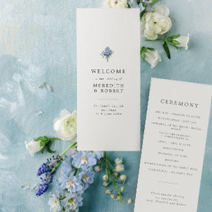 Minimalist Blue Thistle Wedding Programme