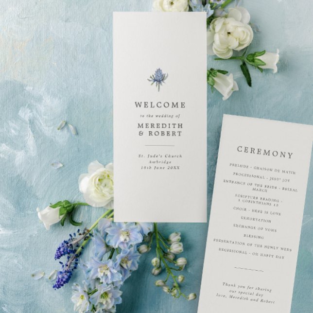 Minimalist Blue Thistle Wedding Programme (Creator Uploaded)
