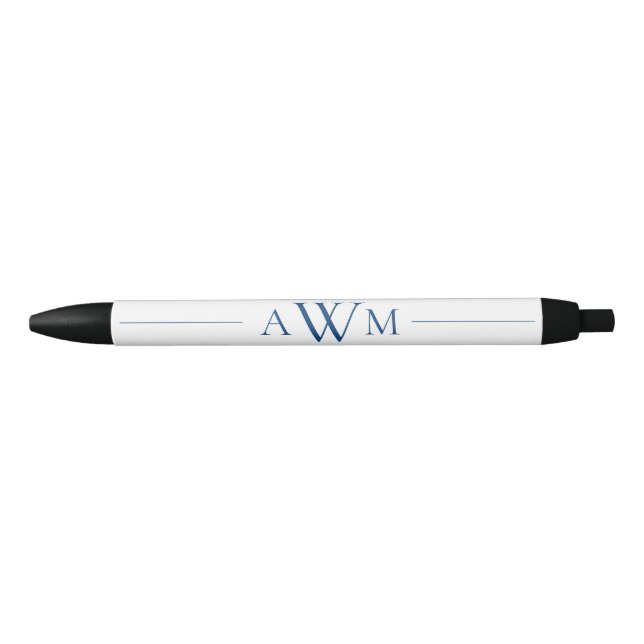 Minimalist Blue Three Letter Monogram Black Ink Pen (Front)