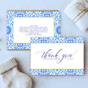 Minimalist Blue Tile Yellow Line Baby Shower Thank You Card