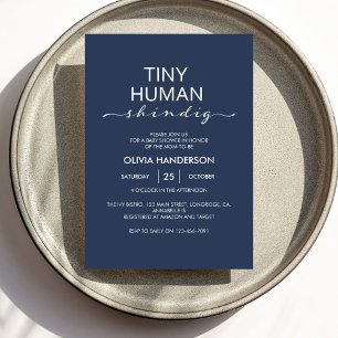 Minimalist Blue Tiny Human Shindig Baby Shower Invitation