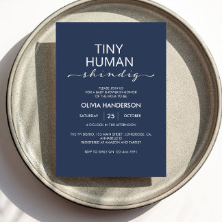 Minimalist Blue Tiny Human Shindig Baby Shower Invitation