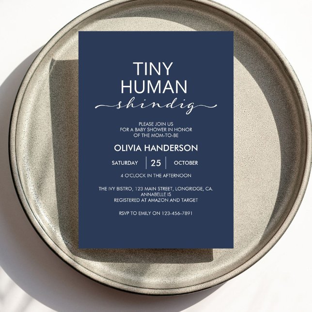  Minimalist Blue Tiny Human Shindig Baby Shower Invitation (Creator Uploaded)