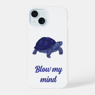 Minimalist Blue Tortoise Blow My Mind Graphic iPhone 15 Case