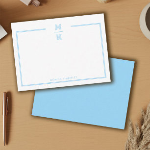 Minimalist Blue Two Border Monogram Note Card