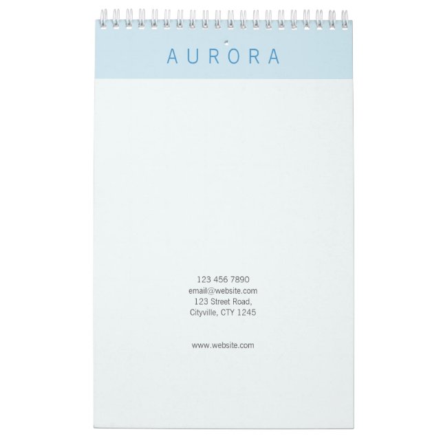 Minimalist Blue Two-Tone Calendar (Back)