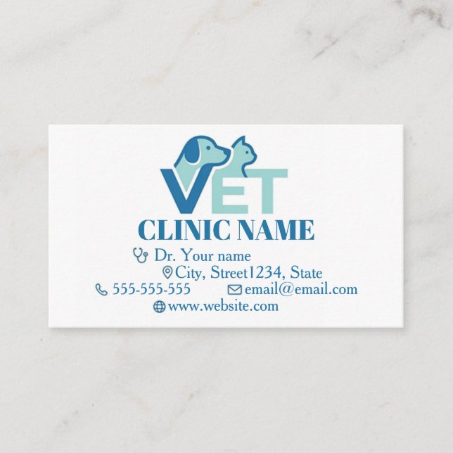 Minimalist Blue Veterinary Customisable Business Card (Front)