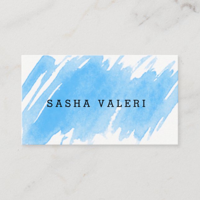 Minimalist Blue Watercolor Business Card (Front)