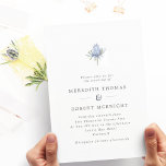 Minimalist Blue Watercolor Thistle Wedding Invitation<br><div class="desc">A simple wedding invitation featuring a single watercolor blue thistle flower,  on a clean white background. Personalise with your details in dark grey.</div>