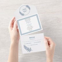 Minimalist blue Wedding All in One Wedding Invite