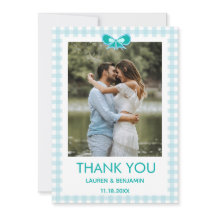 Minimalist Blue Wedding Photo Thank You Card