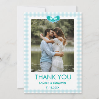 Minimalist Blue Wedding Photo Thank You Card