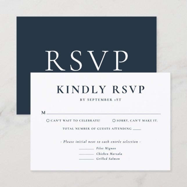 Minimalist Blue Wedding RSVP Card (Front/Back)