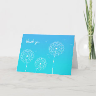 Minimalist Blue White Dandelion Flower Thank You  Card