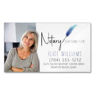 Minimalist Blue & White Notary Photo Magnetic Business Card