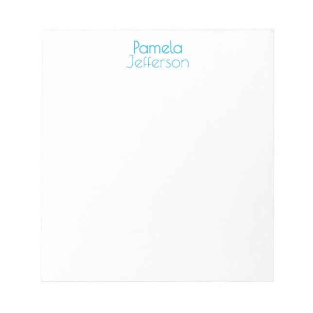 Minimalist Blue & White Professional Modern Name Notepad (Front)