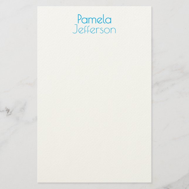 Minimalist Blue & White Professional Modern Name Stationery (Front)