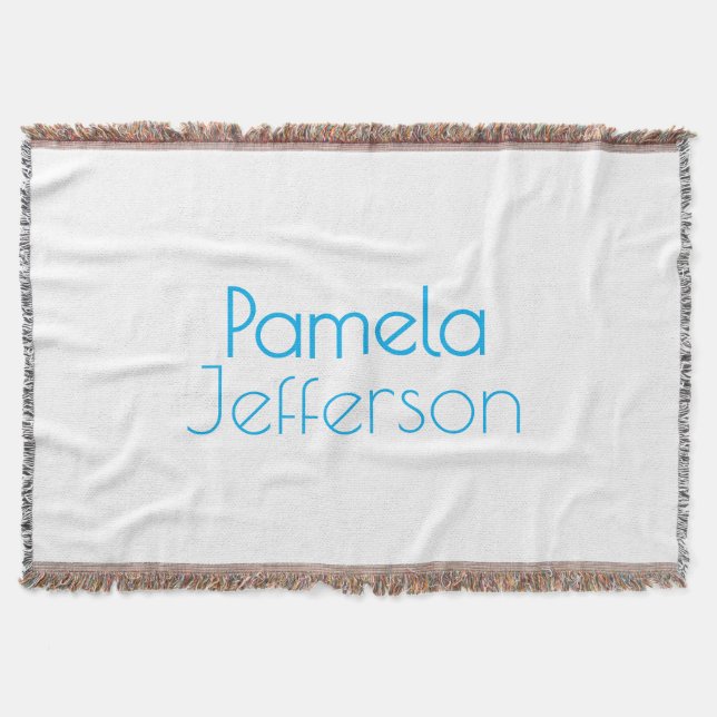 Minimalist Blue & White Professional Modern Name Throw Blanket (Front)