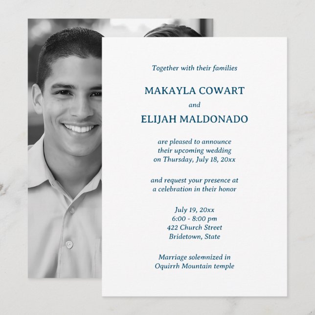 Minimalist Blue & White Temple Wedding Reception Invitation (Front/Back)