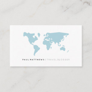 Minimalist Blue White Travel Blogger Business Card