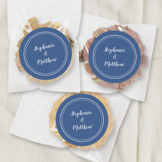 Minimalist Blue White Wedding Bride Groom Favour Classic Round Sticker