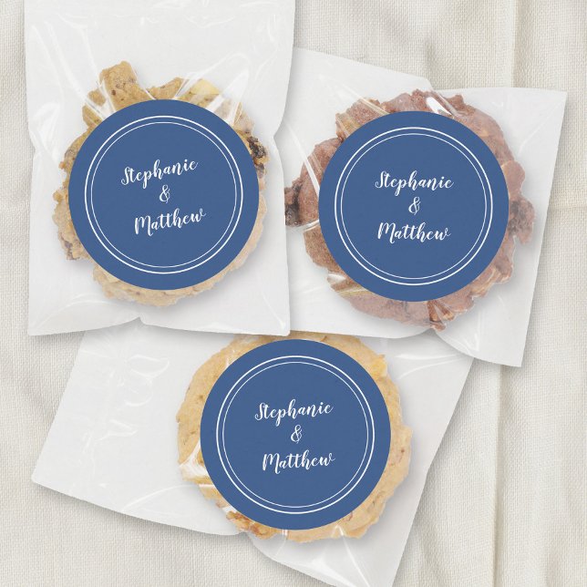 Minimalist Blue White Wedding Bride Groom Favour Classic Round Sticker (Creator Uploaded)