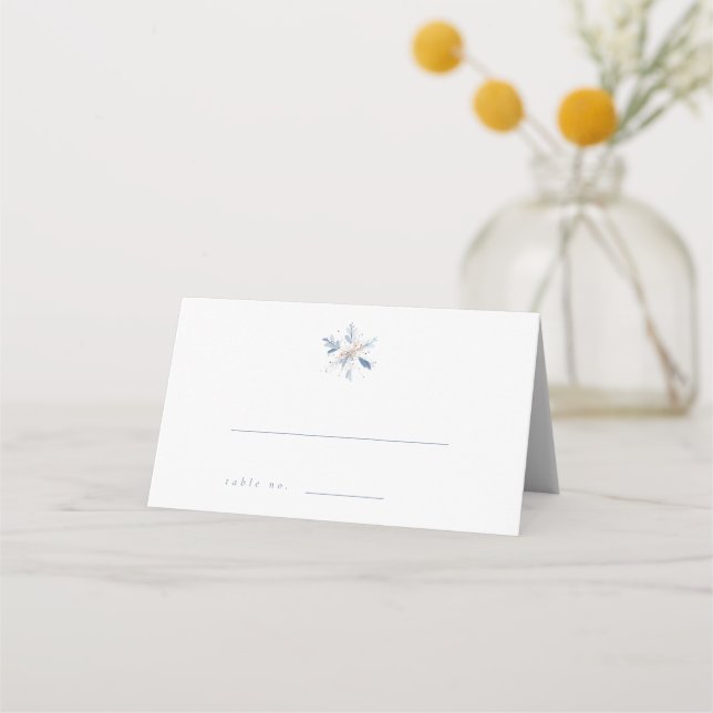 Minimalist Blue Winter Wedding Escort Card (Front)