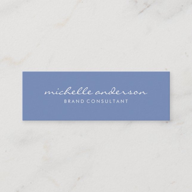 Minimalist Blue with Cursive Text Mini Business Card (Front)