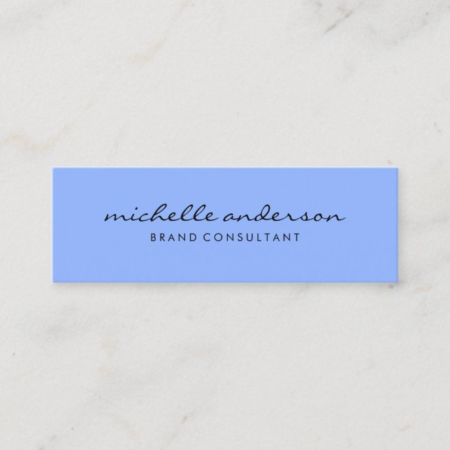 Minimalist Blue with Cursive Text Mini Business Card (Front)