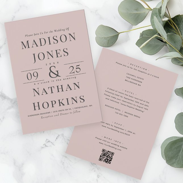 Minimalist Blush All In One Wedding QR Code Invitation (Creator Uploaded)
