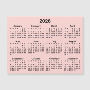 Minimalist Blush and Black 2026 Magnetic Calendar