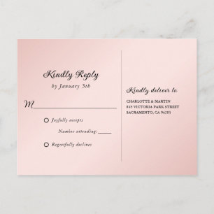 Minimalist Blush and Black Wedding RSVP Postcard