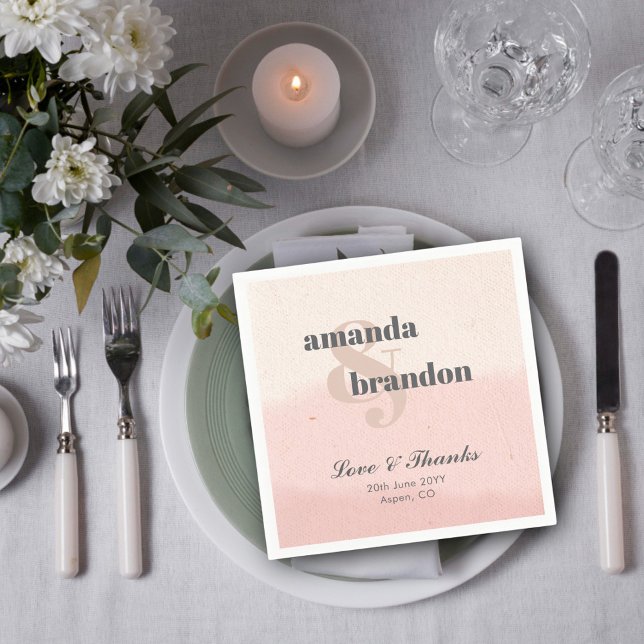 Minimalist Blush & Bloom Bold Script Love & Thanks Napkin (Creator Uploaded)
