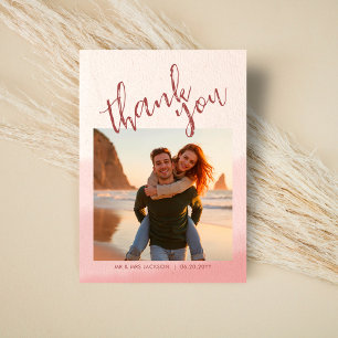 Minimalist Blush & Bloom Bold Script Photo Wedding Thank You Card