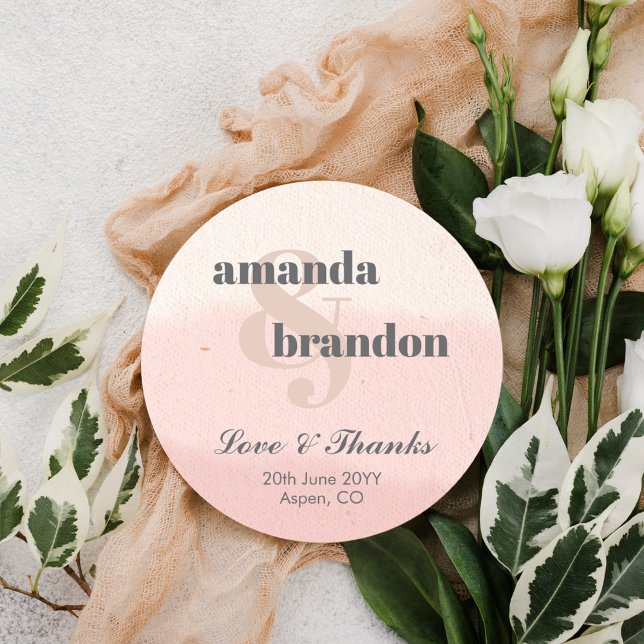 Minimalist Blush & Bloom Bold Script Wedding Favou Classic Round Sticker (Creator Uploaded)