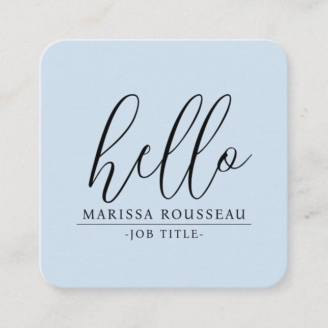Minimalist Blush Blue Hello QR Code Social Media Square Business Card (Front)