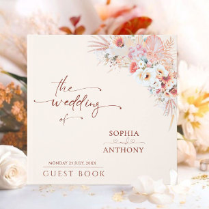 Minimalist Blush Boho Floral Wedding Guest Book 