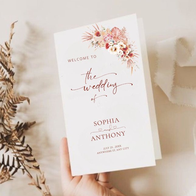 Minimalist Blush Boho Wedding Program Card (Creator Uploaded)