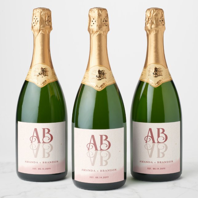 Minimalist Blush & Bold Script Monogram Wedding Sparkling Wine Label (Bottles)