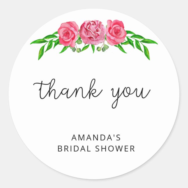 Minimalist blush floral bridal shower  classic round sticker (Front)