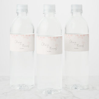 Minimalist Blush Floral Water Bottle Label