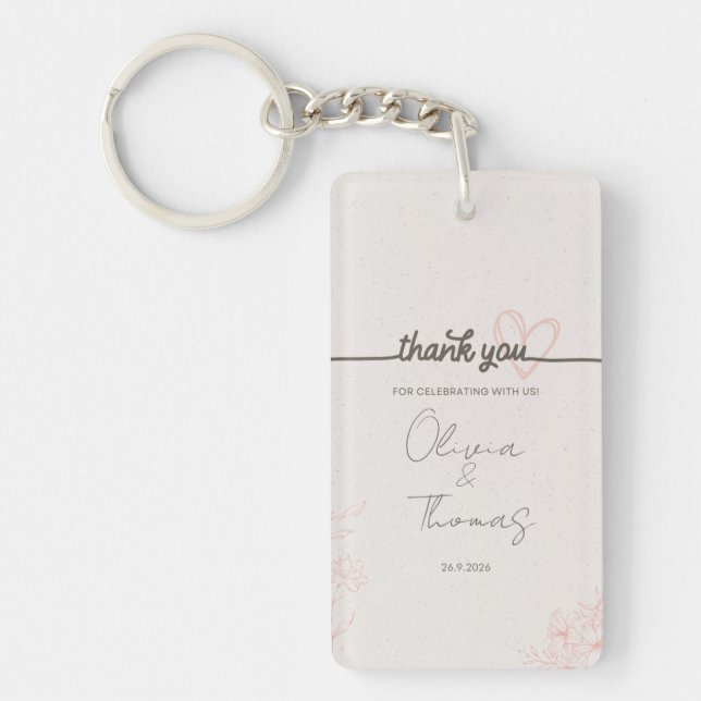 Minimalist Blush Floral Wedding Gift Key Ring (Front)