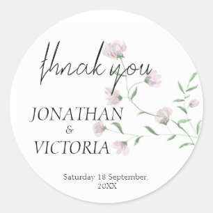 Minimalist Blush Floral Wedding Round Sticker Tags
