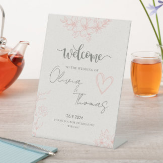 Minimalist Blush Floral Wedding Welcome Table Sign