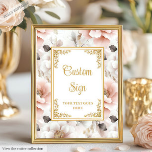 Minimalist blush flowers with gold modern custom   poster