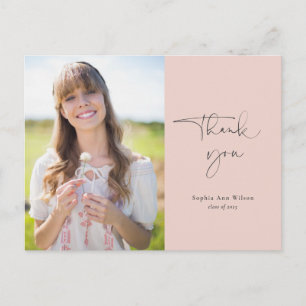 Minimalist Blush Graduation Thank You with Photo Postcard