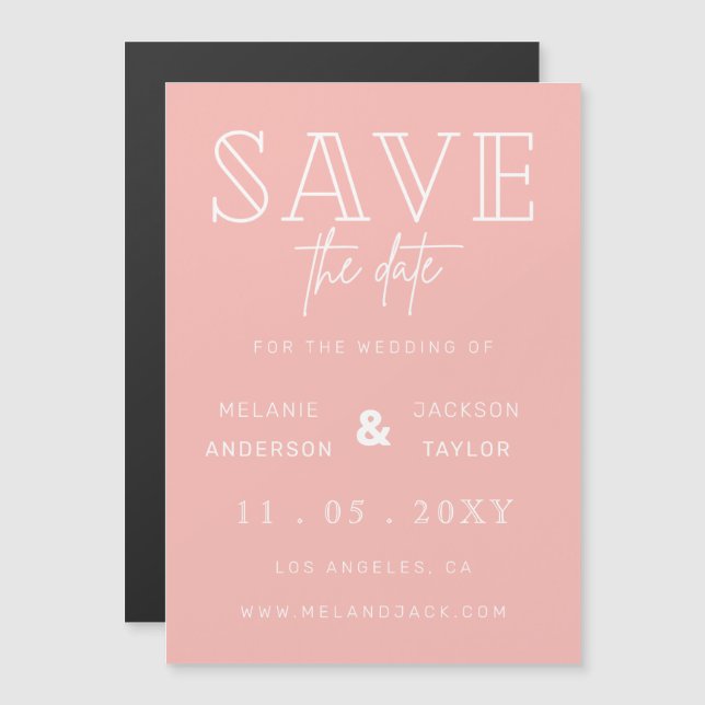 Minimalist Blush Handwritten Save the Date Magnetic Invitation (Front/Back)